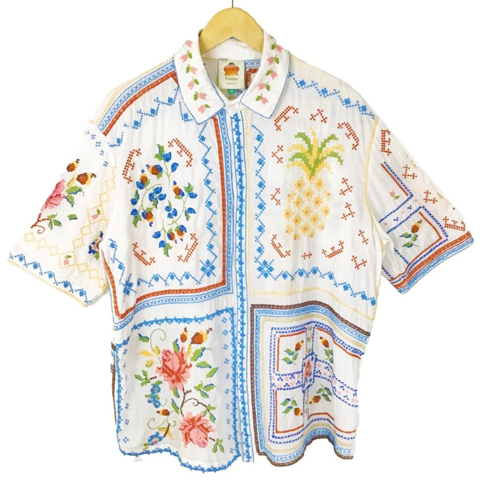Farm Rio Embroidered Cotton Blouse - Picture 5 of 15